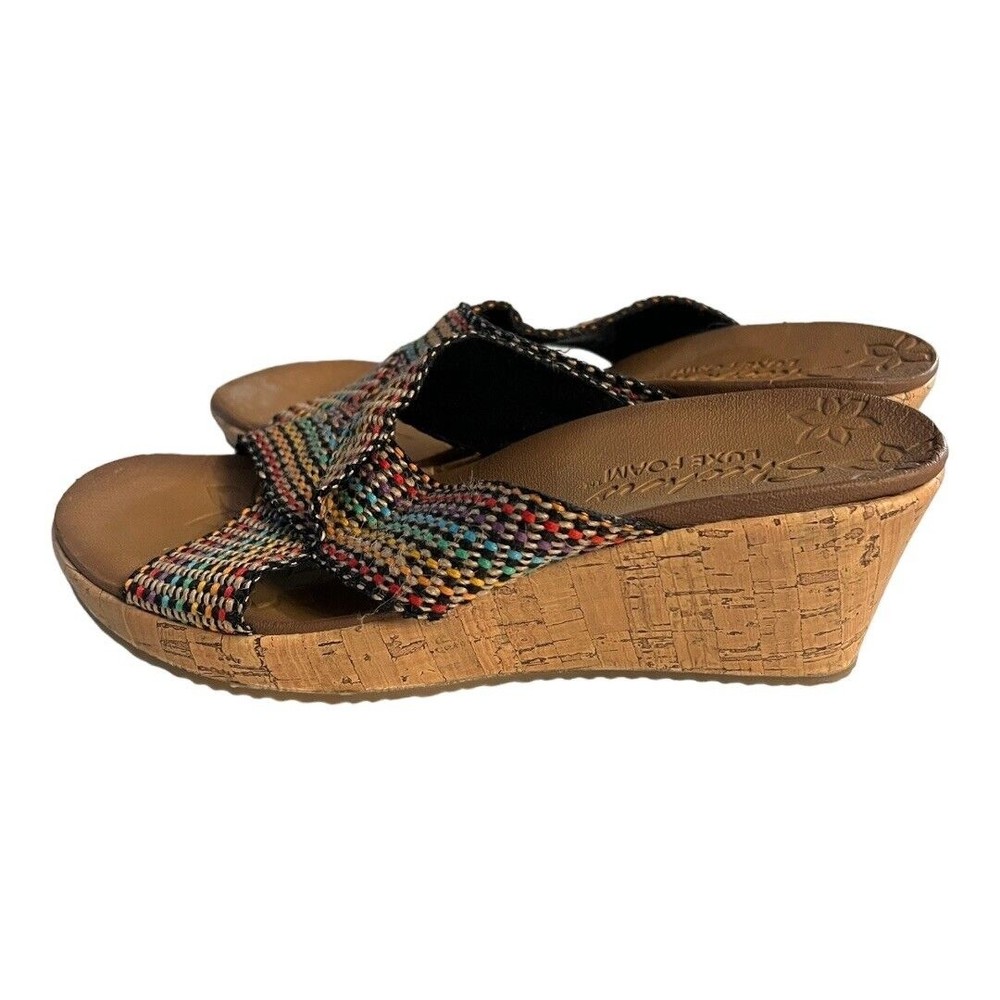Skechers‎ Women's Cali Beverlee Delighted Wedge Rainbow Weave Sandals Size 9 - Picture 3 of 9